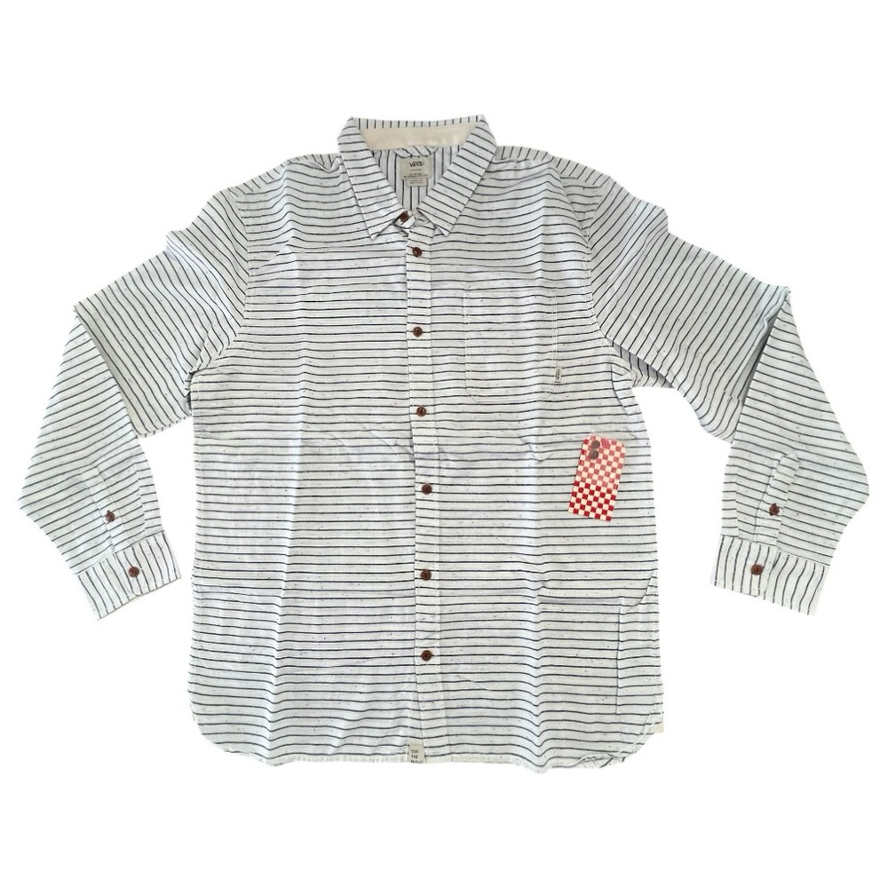 Vans Off The Wall Striped Button Down Shirt XL White Black Classic Fit NWT